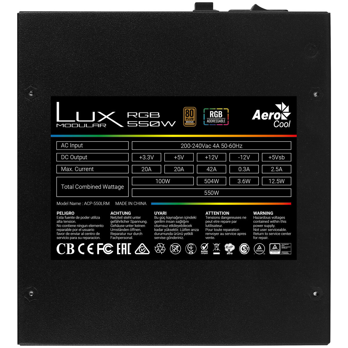 Virtalähde Aerocool LUXRGB550M 550 W 80 Plus Bronze